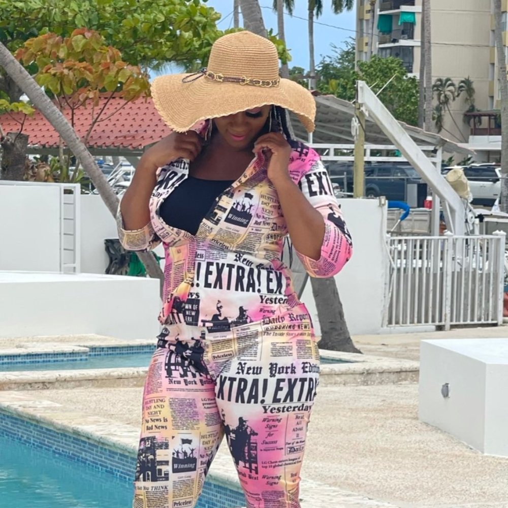 Two Piece Outfits for Party Night Summer Newspaper Print Shirt Bodycon Pants - Picture 2 of 2